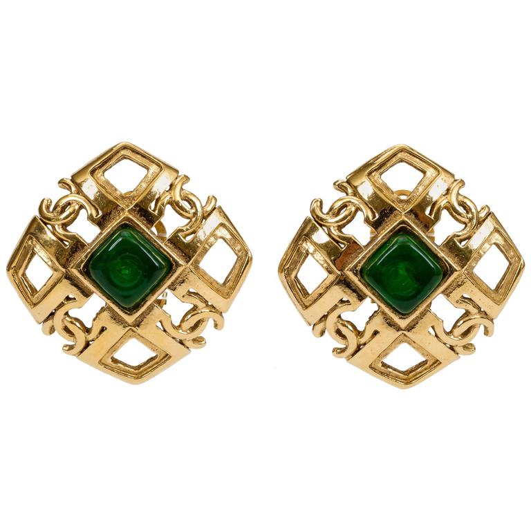 Chanel green earrings Outlet