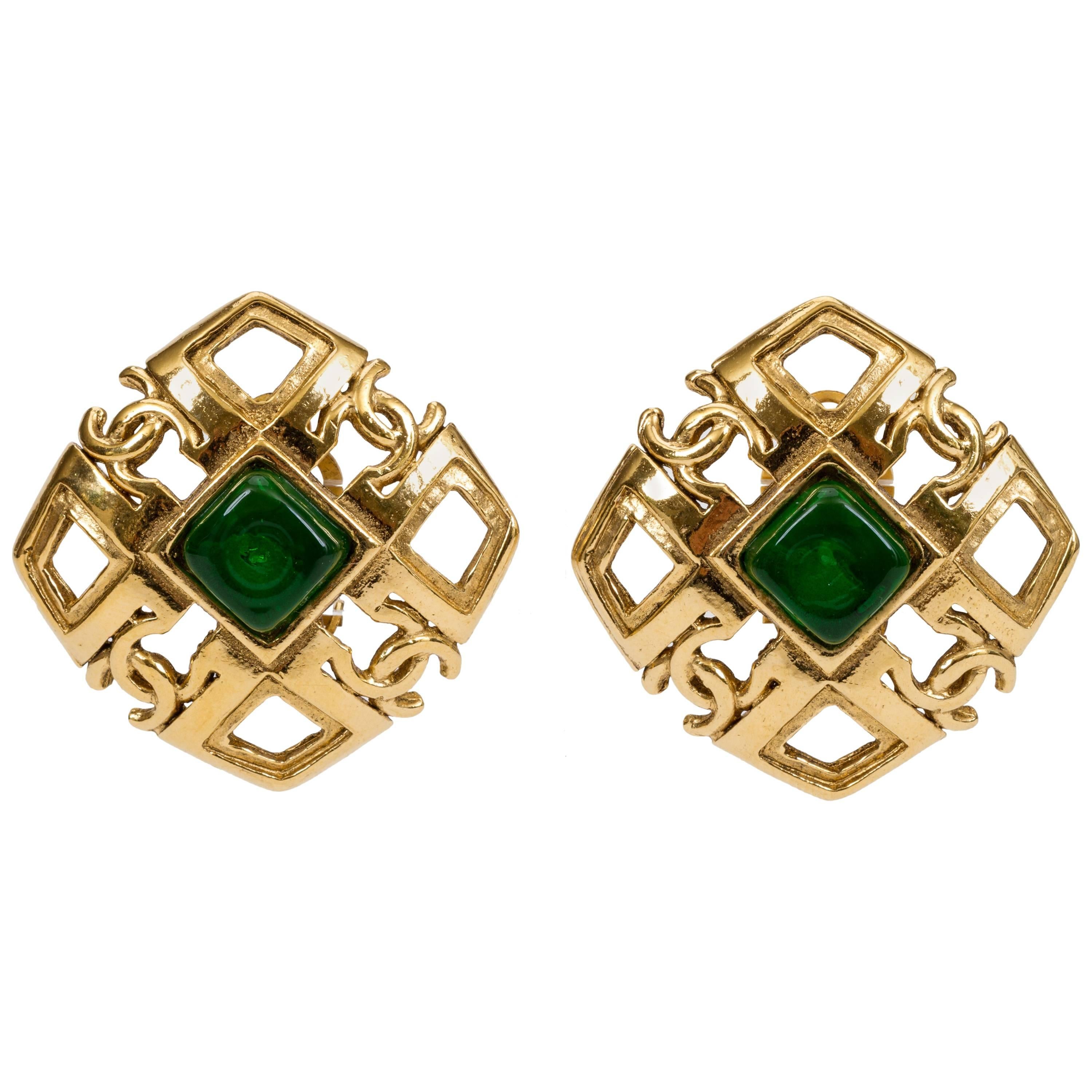 Chanel Green Gripoix Earrings