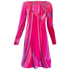 1960s Nat Caplan Couture Hot Pink + Purple Geometric Mosaic A Line Shift Dress