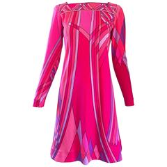 1960s Nat Caplan Couture Hot Pink + Purple Geometric Mosaic A Line Shift Dress 9