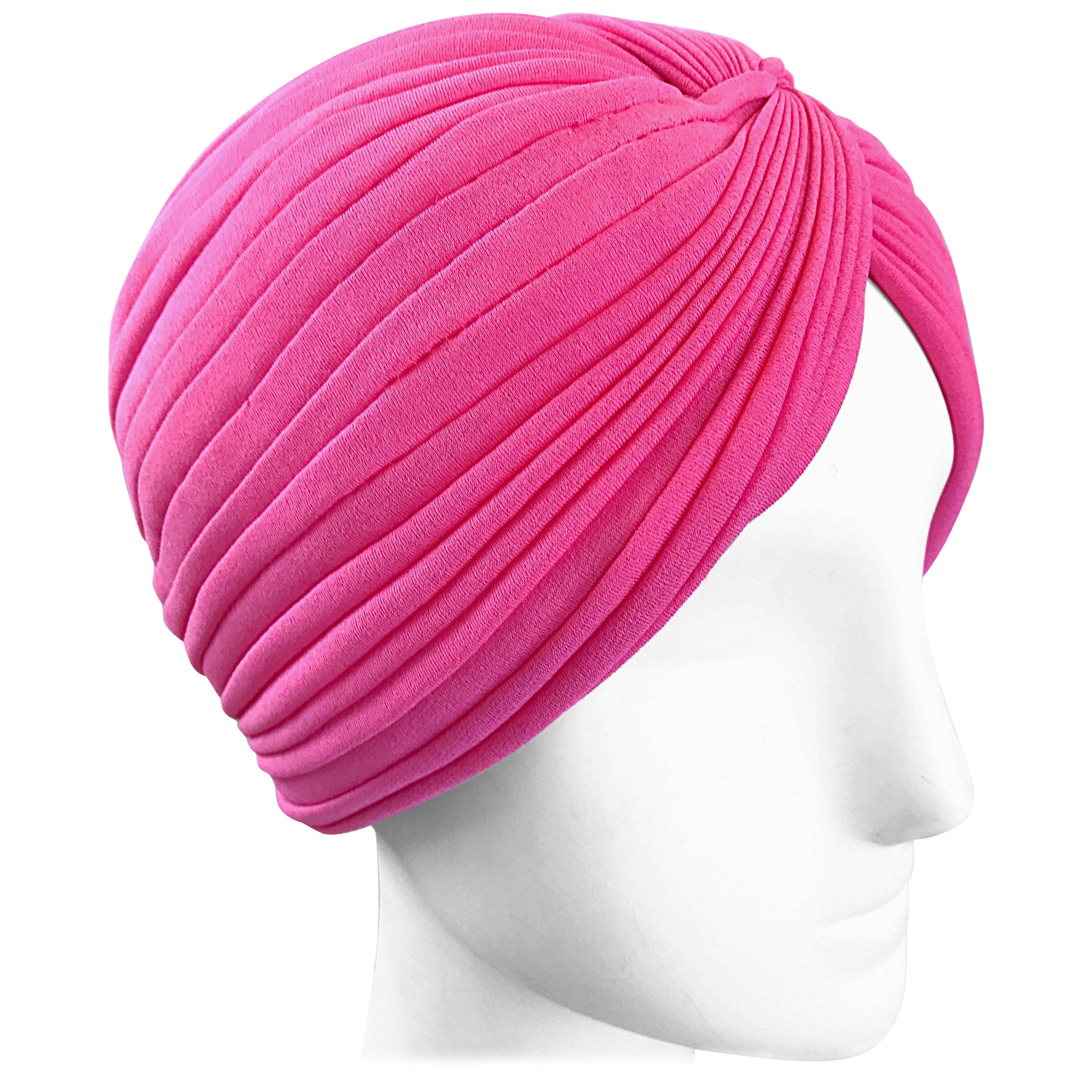 New w/ Tags 1960s Italian One Size Bubblegum Pink Nylon Vintage Turban 60s Hat 