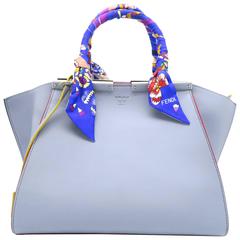 Fendi 3Jours Light Blue Calfskin Leather Top Handle Bag with scarf