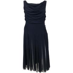 Chanel Midnight Blue Silk Chiffon Draped and Pleated Dress, Circa 2000
