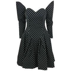 1980s Christian Lacroix Haute Couture Puffball Polka Dot Dress With Faux Sleeves