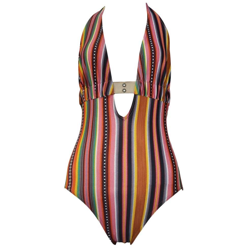 Christian Dior Stripe Cargo Strap Swim Suit 2002 For Sale