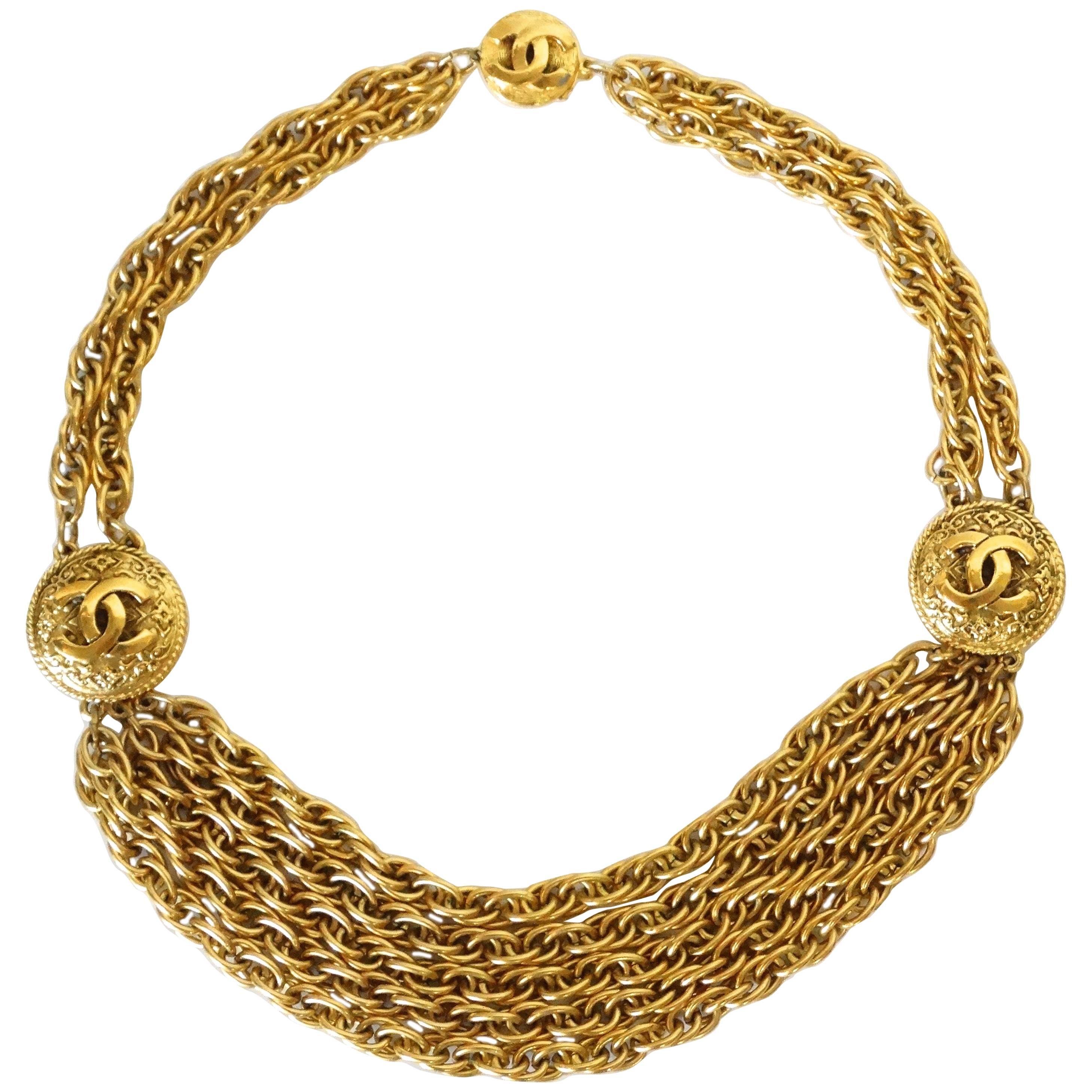 1980s Chanel Gold Logo Choker Necklace 