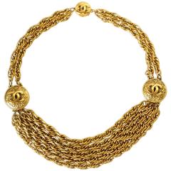 1980s Chanel Gold Logo Choker Necklace