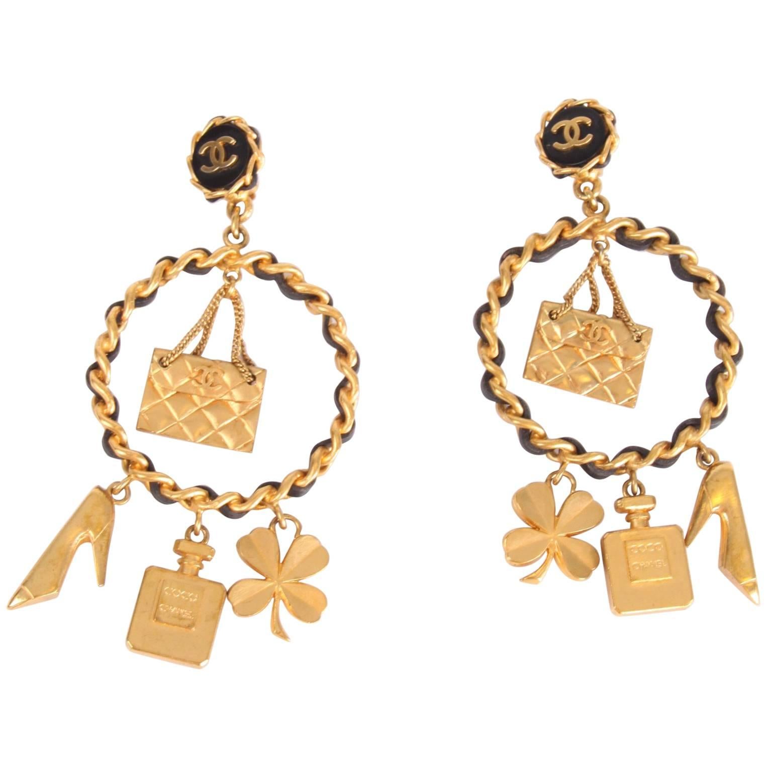 Chanel Iconic Charms Chain Earrings Vintage - gold 1994