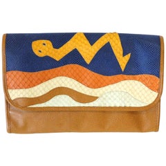 1980s CARLOS FALCHI Leather Snake Clutch
