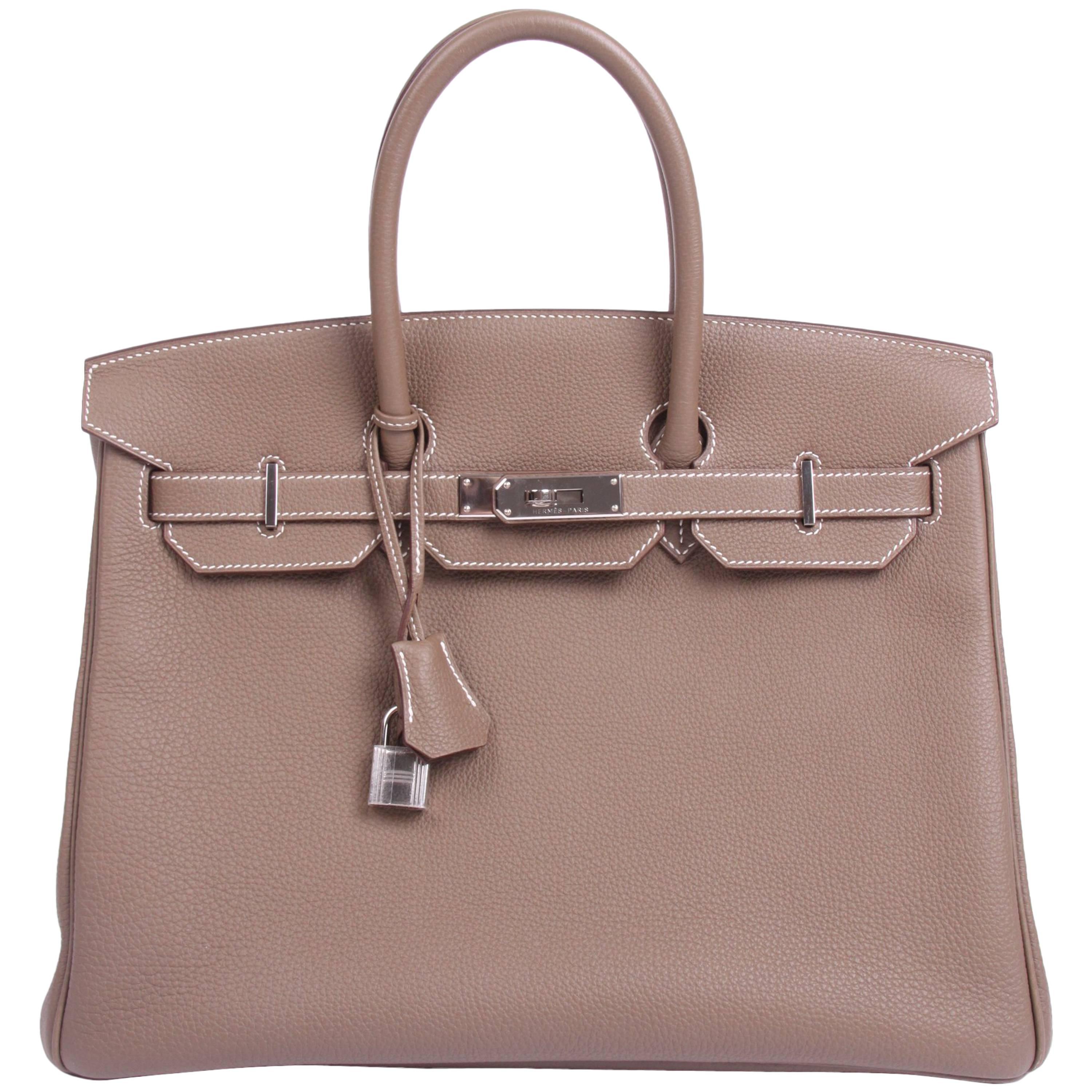 Herms Birkin Bag 35 Togo Étoupe - silvertone hardware