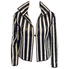 Giorgio Armani Black and White Vertictal Banded Lambskin Jacket