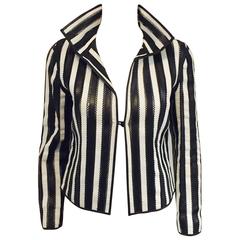 Giorgio Armani Black and White Vertictal Banded Lambskin Jacket 4
