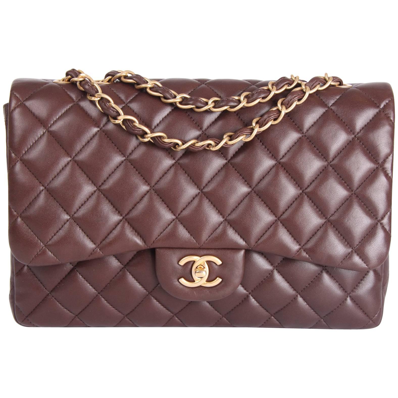 Chanel 2.55 Timeless Jumbo Single Flap Bag - brown leather