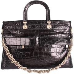 Versace Croco Print Leather Bag - black 2008