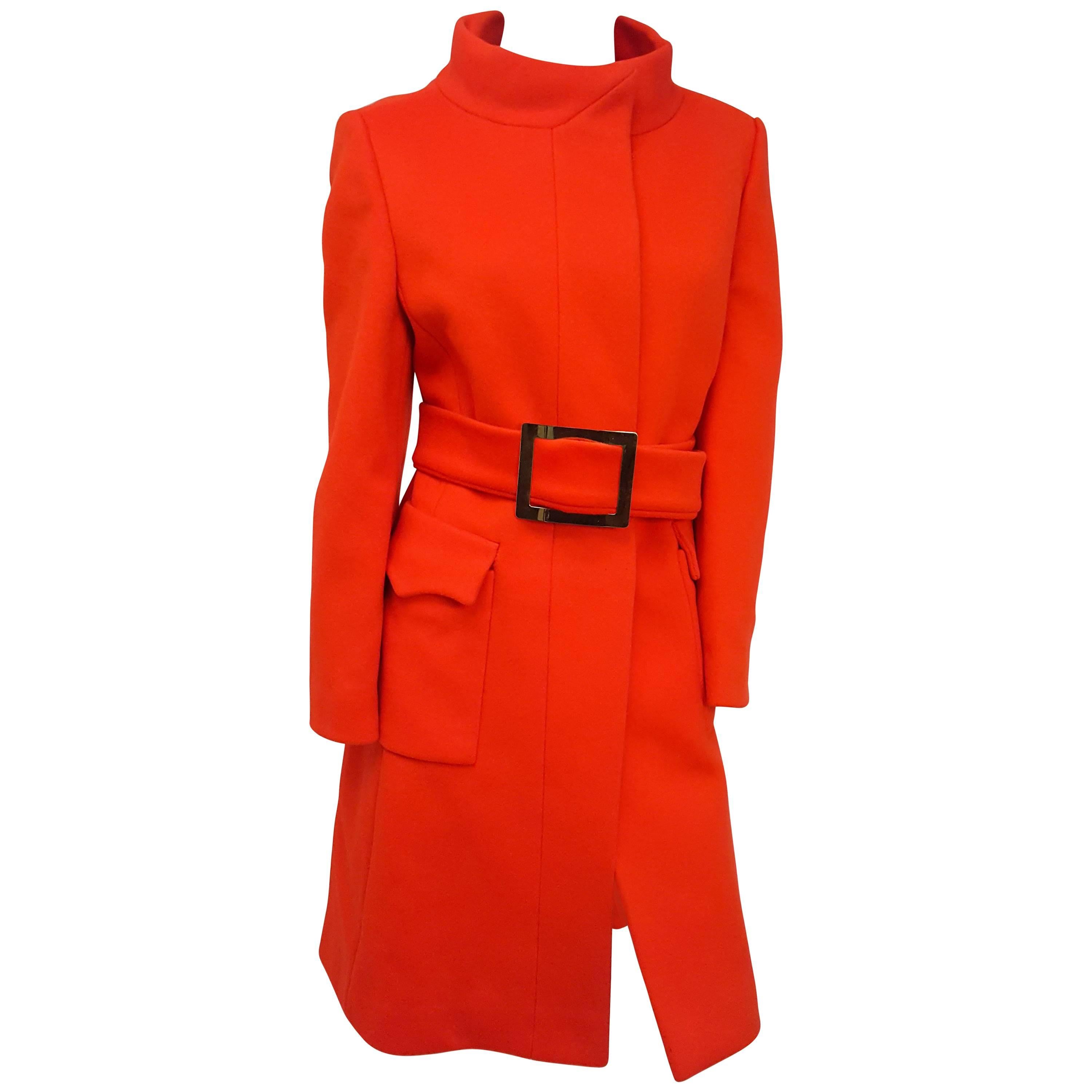 Calvin Klein 1970s Red Orange Coat w/ Belt For Sale