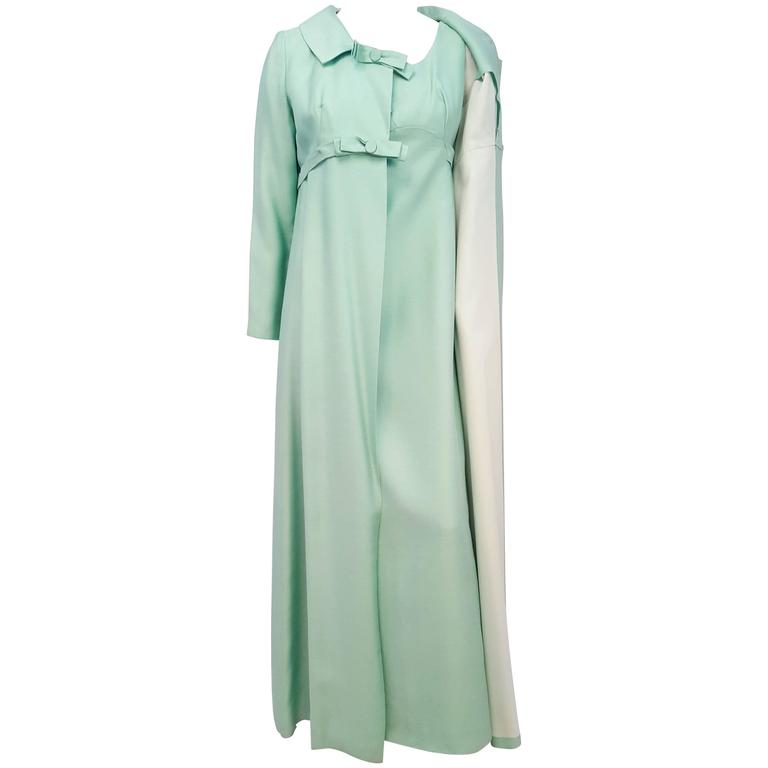 60s Emma Domb Mint Green Dress and Evening Coat Set For Sale at 1stDibs