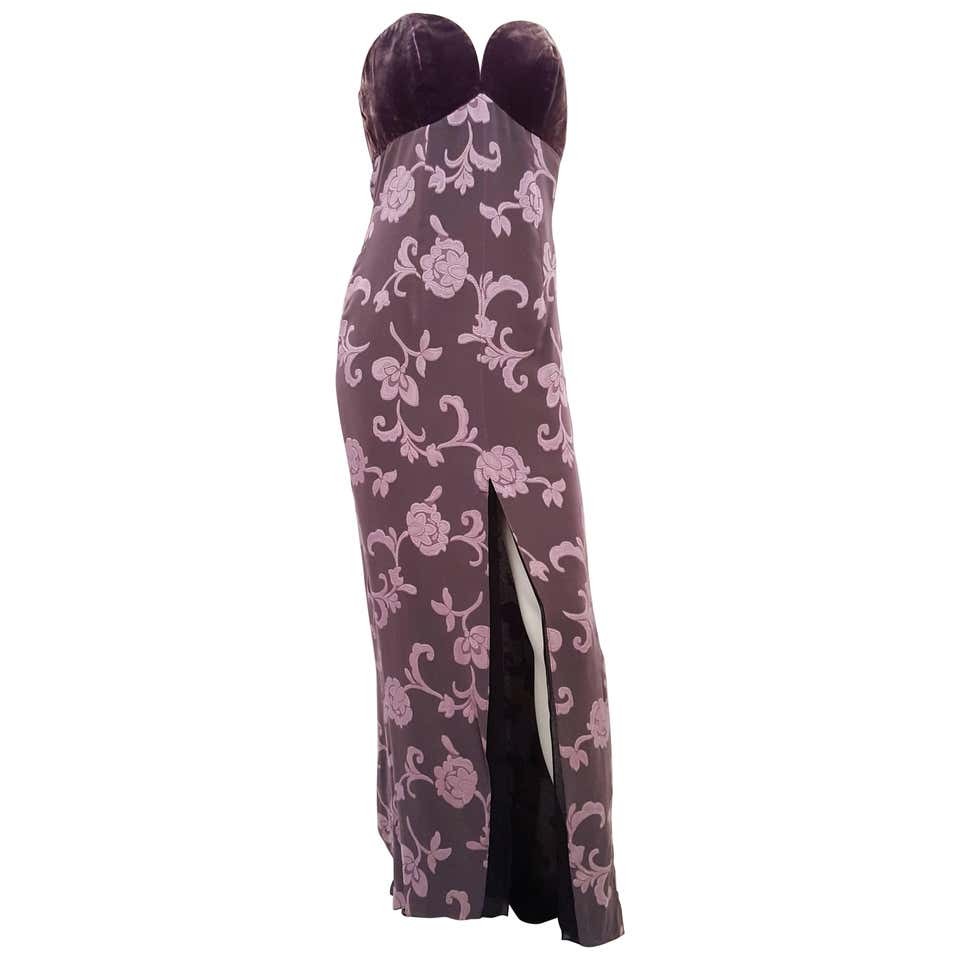 90s James Purcell Velvet and Silk Jersey Strapless Gown at 1stDibs