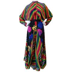 Rare 1980s Fong Leng Rainbow Floral Silk Pant Set 