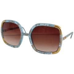 Retro Rare Style of 1970s Ted Lapidus Blue Lace Sunglasses 