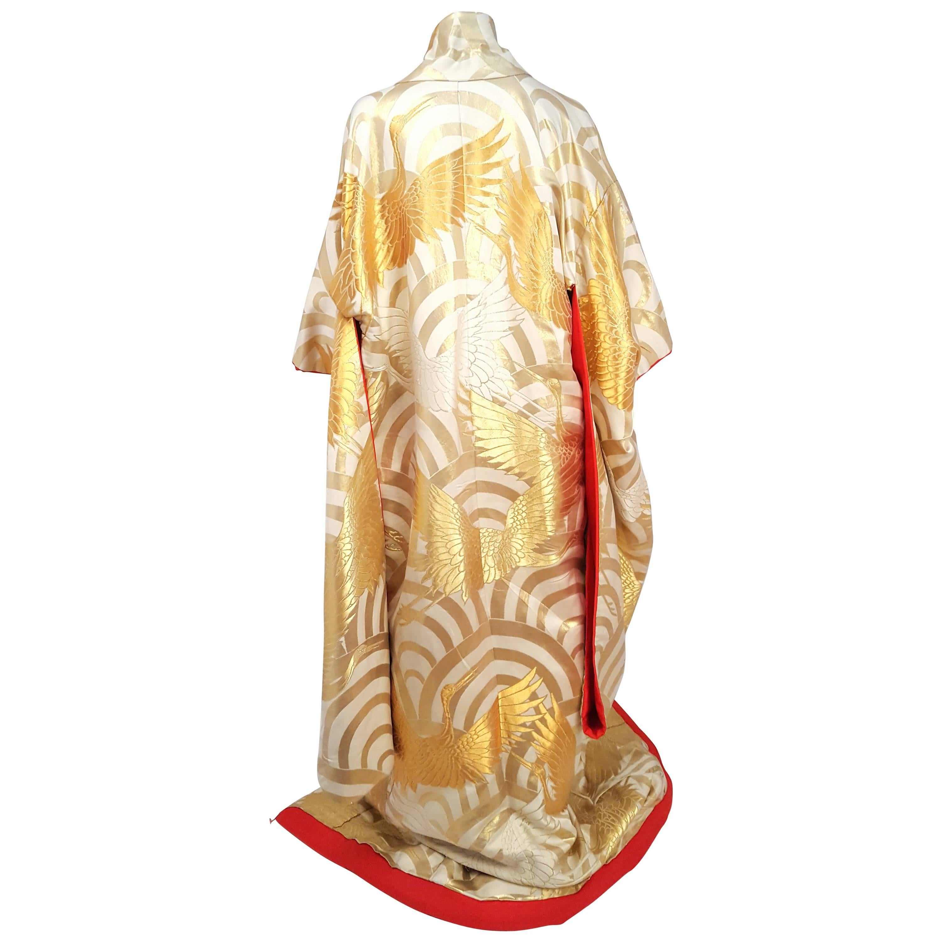 Gold Crane Embroidered Ceremonial Wedding Kimono