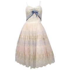 50s Embroidered Organza Party Dress
