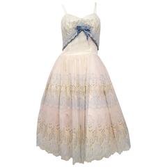50s Embroidered Organza Party Dress 10
