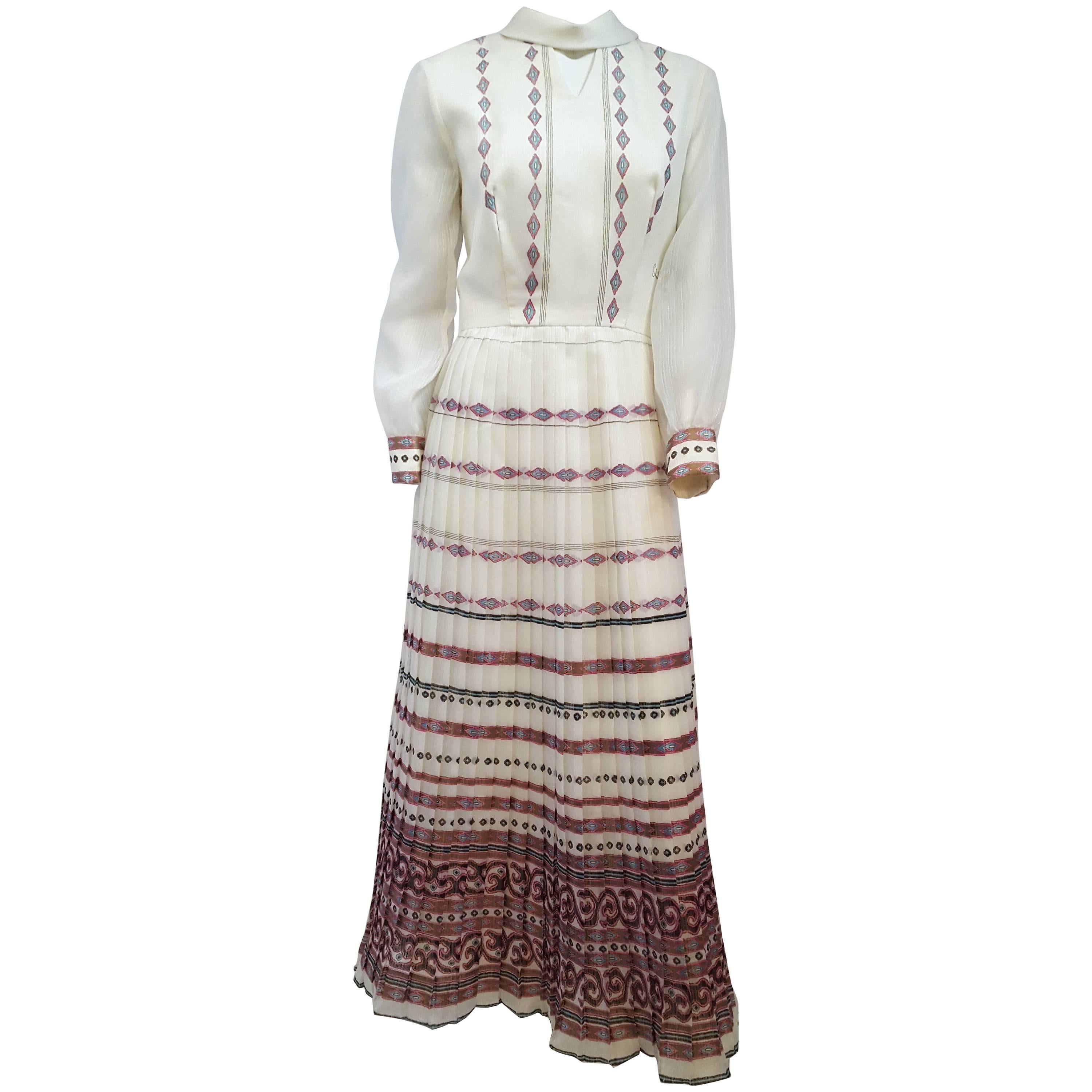 70s Shaheen Print White Maxi Dress
