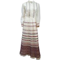 70s Shaheen Print White Maxi Dress 1