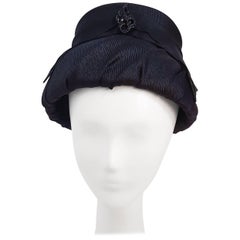 Vintage 60s Mod Black Ruched Bucket Hat