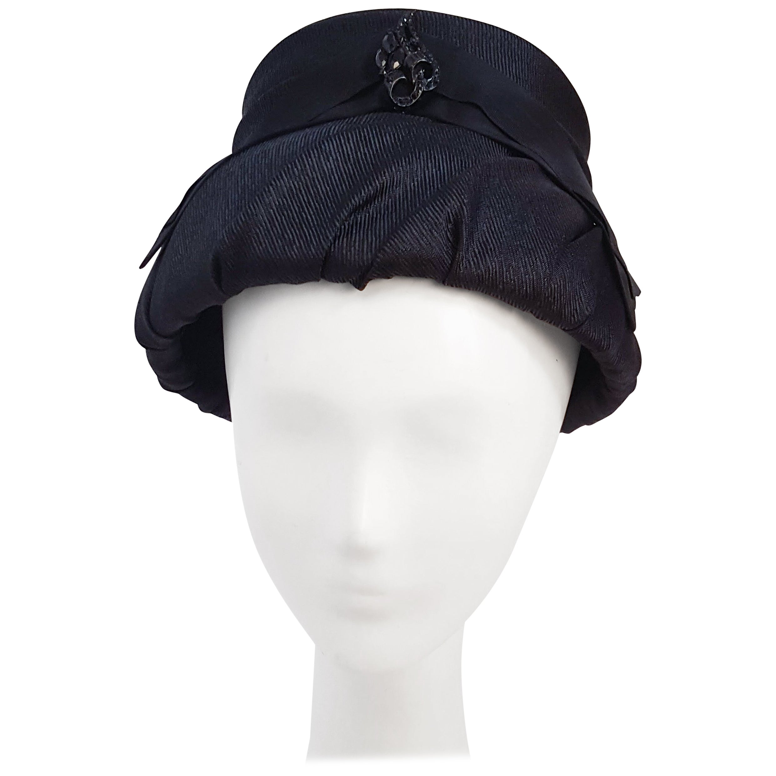 60s Mod Black Ruched Bucket Hat For 