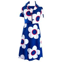 Phenomenal 1960s Navy Blue + Red + White A - Line Dress & Cropped Bolero Jacket 2