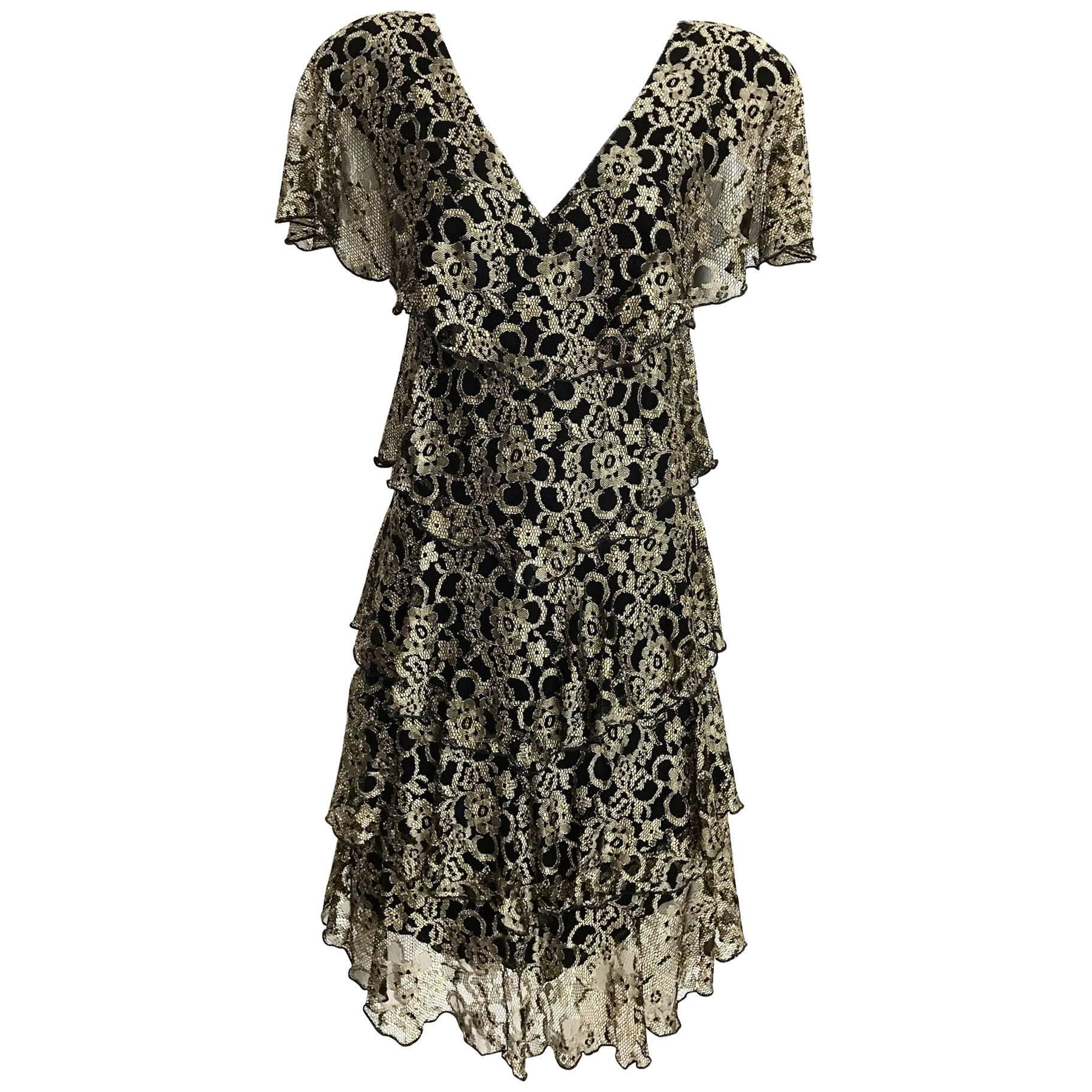 80s Holly Harp ruffle lace cocktail dress