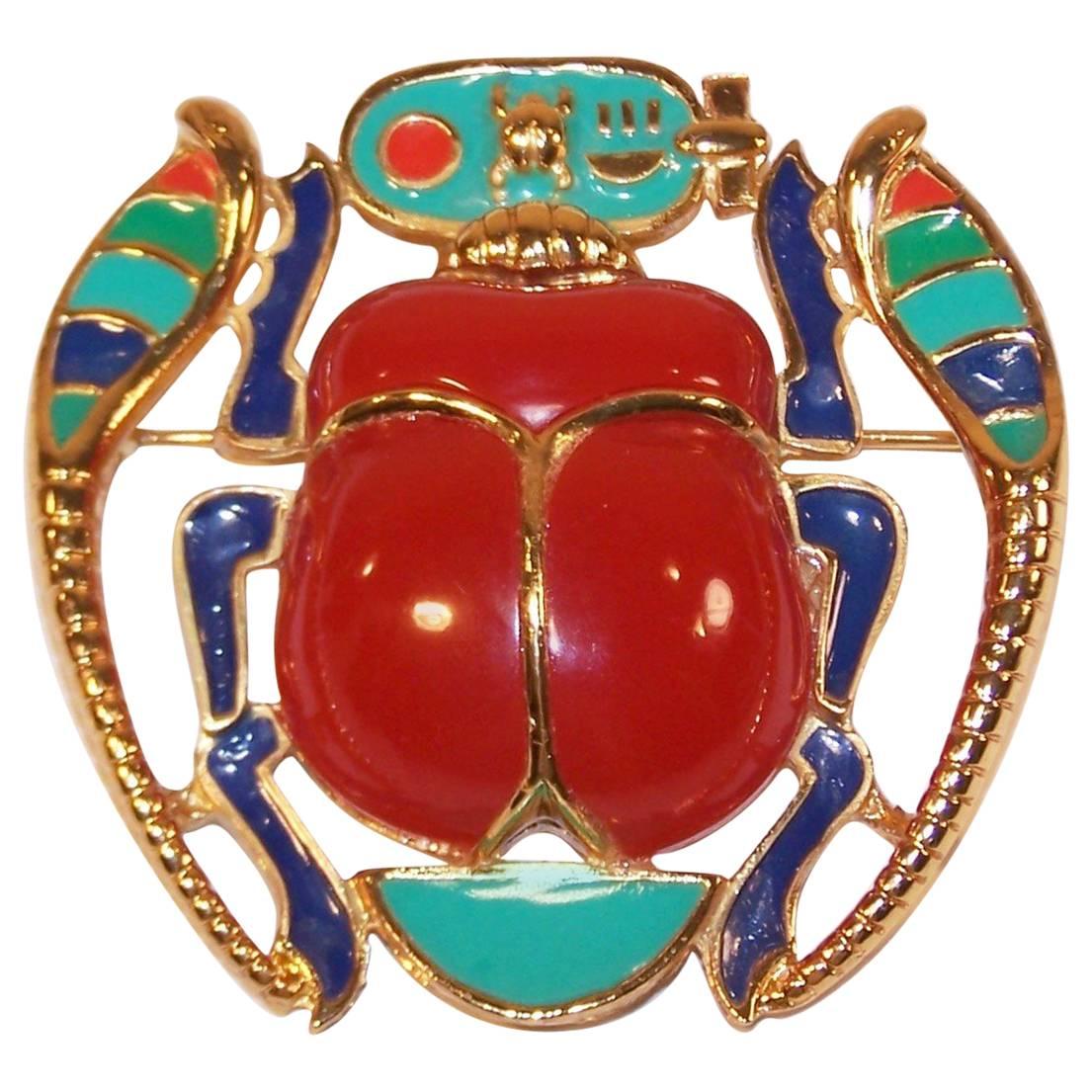 Exotic 1960
s Hattie Carnegie Egyptian Revival Scarab Brooch