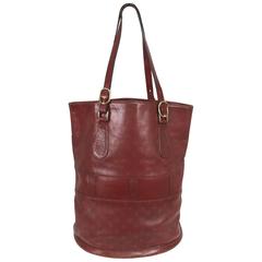 Vintage Valentino wine logo leather double handle bucket bag 1980s 11
