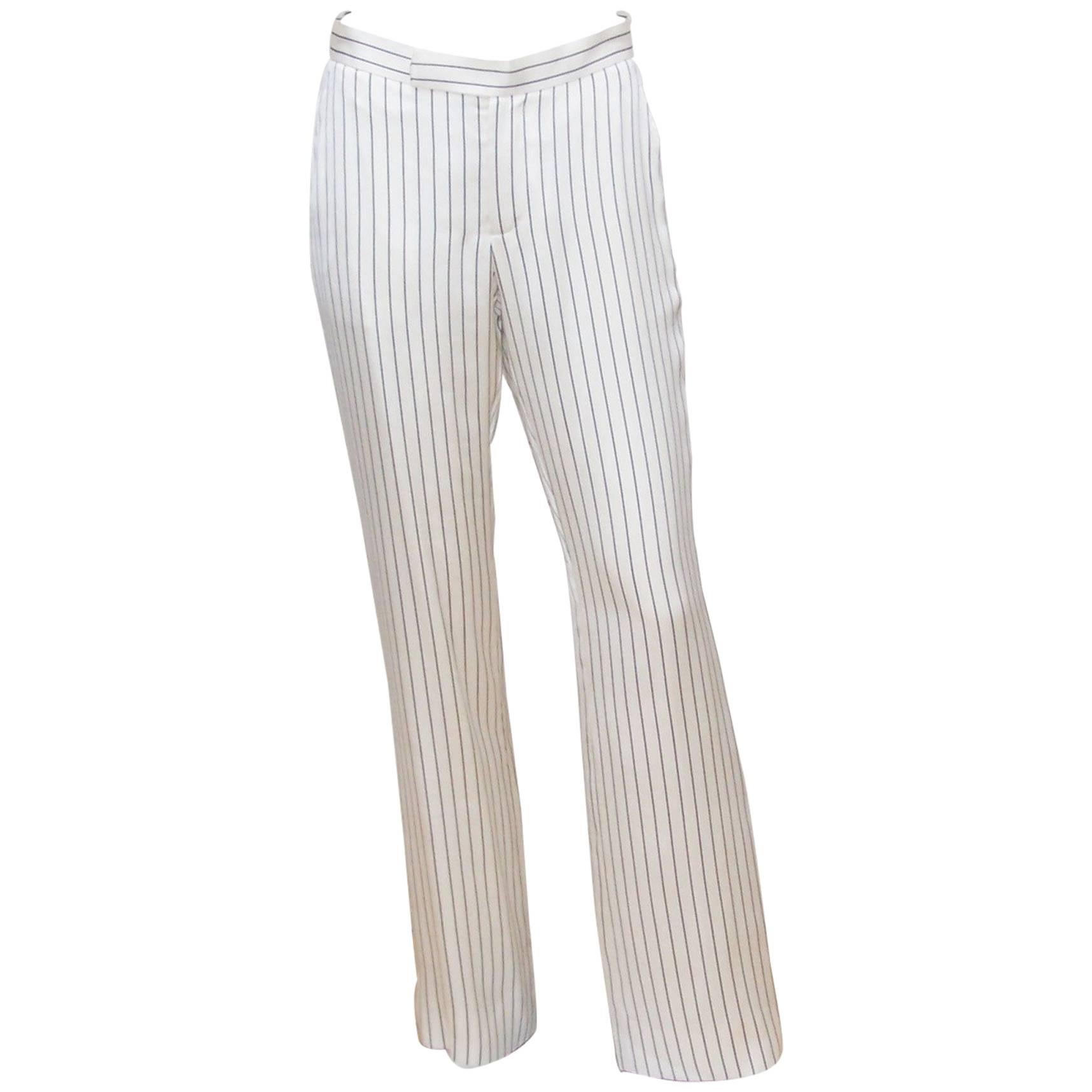 C.1990 Ralph Lauren Menswear Style Blue & White Pinstripe Silk Pants