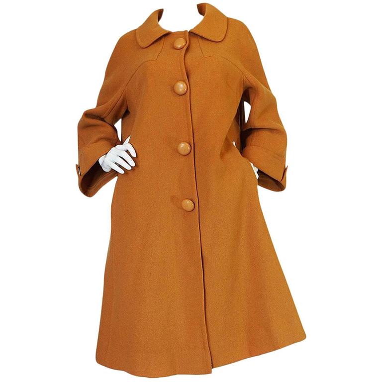 1950s Pierre Balmain Deep Mustard Wool Swing Coat For Sale at 1stdibs