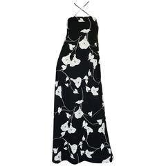 1970s Estevez Graphic Black & White Floral Lilly Jersey Dress 3