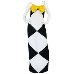 Graphic 1980s Bill Blass Black & White Diamond Bow Dress 1