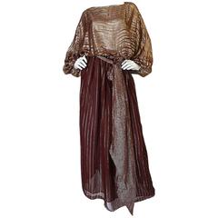 1970s Bill Blass Gold Lame Thread & Silk Chiffon Dress 5