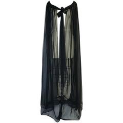 1960s Adolfo Flowing Black Chiffon Evening Cape 1