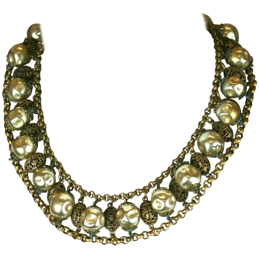 Collier tchèque perlé et doré en vente