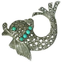 Vintage Charming Marcasite Dolphin Brooch