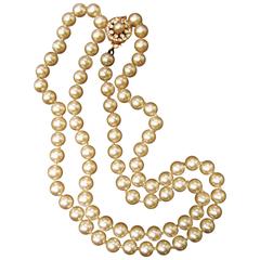 Miriam Haskell Opulent Glass Enamel Long Pearl Necklace ca 1970 8