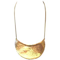 1970s DeLillo Hammered Brass Modernist Breastplate Necklace