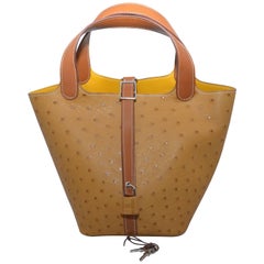 Hermes Ostrich Picotin 22 Bag Saffron For Sale at 1stDibs