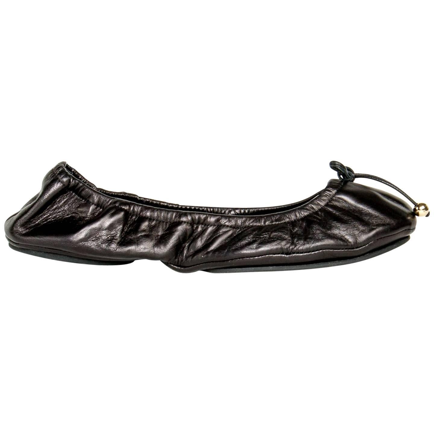 Fendi Black Leather Scrunch Ballerina Shoes For Sale