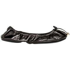Fendi Black Leather Scrunch Ballerina Shoes 10