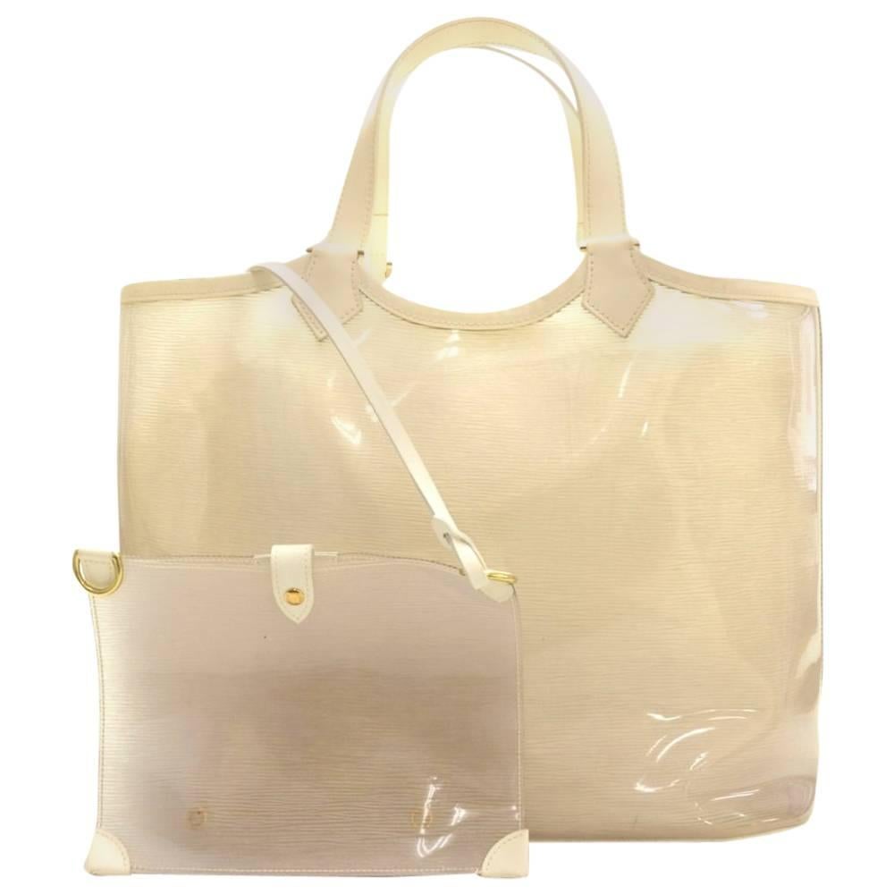 Louis Vuitton Plague Lagoon MM White Vinyl Beach Tote Hand Bag