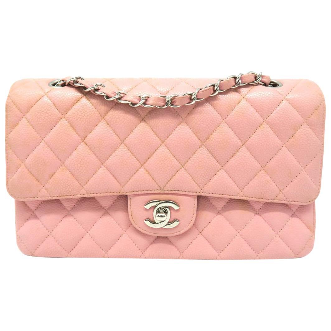 Chanel Classic Double Flap Pink Quilted Caviar Leather Chain Shoulder Bag For Sale