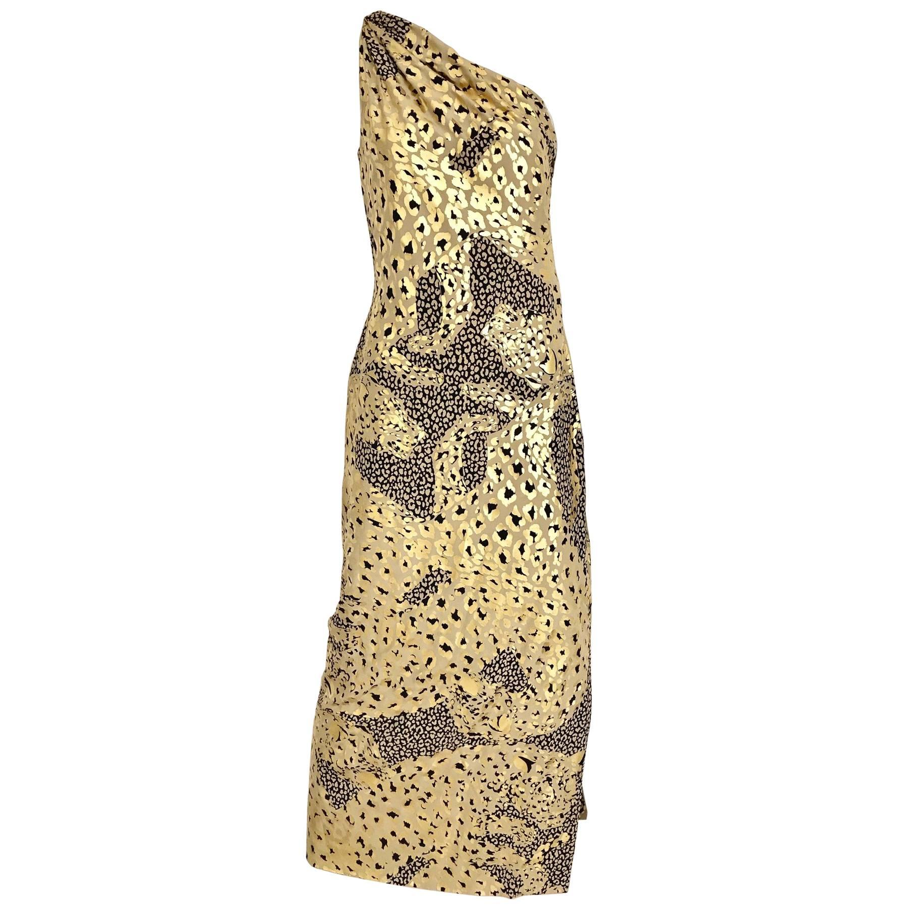 Yves Saint Laurent Vintage gold Leopard print metallic silk gown, 1990s